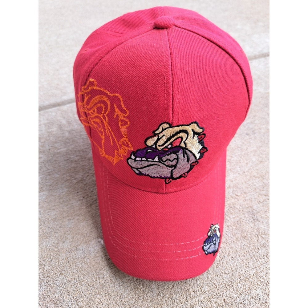 Red Baseball Cap Embroidered Bulldog In Front Unisex One Size